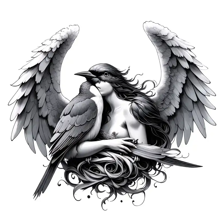 Angel And Bird Intertwined Modern