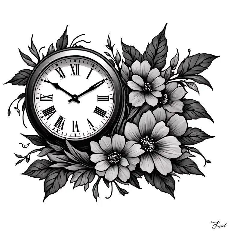 Clock With Christian Aspects And Flowers