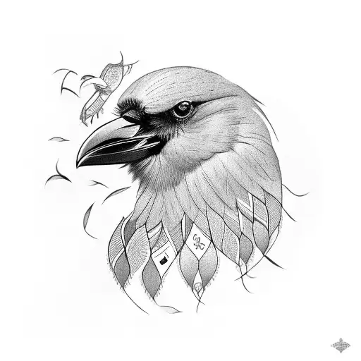 A Crow With Intricate Book Binding Patterns On Its Feathers