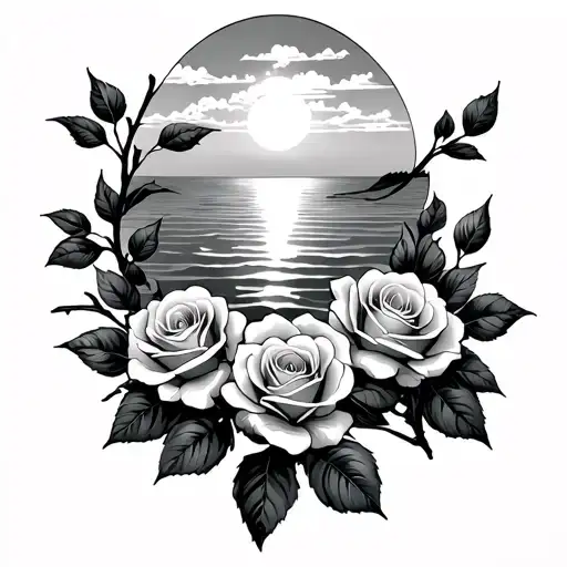 Roses Intertwined With A Vine A Beach Sunset Background