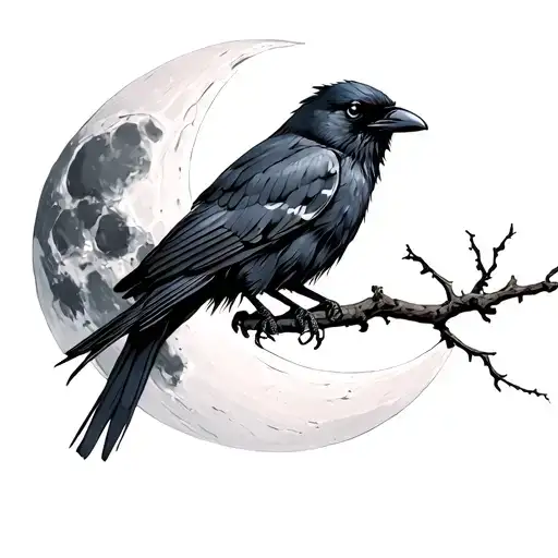 Moon And Crow Perched