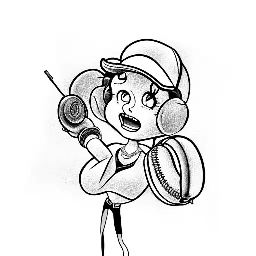 A Portrait Of Betty Boop With A Baseball Cap And Headphones