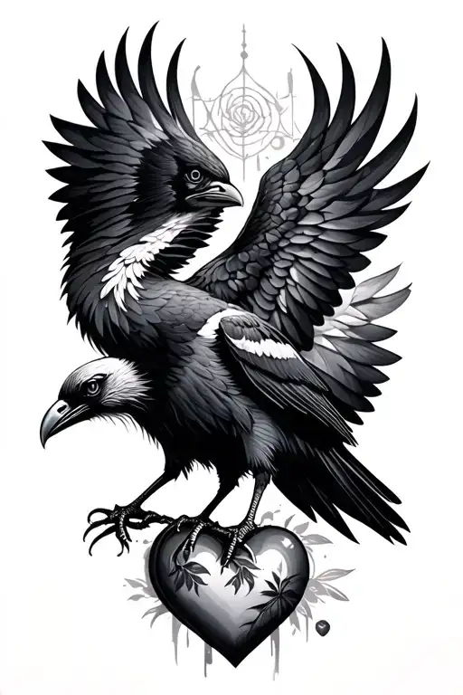Crane Raven And Heart