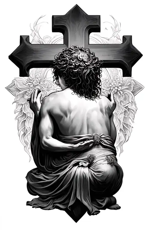 Pheniox Bowing At The Bottom Of A Cross