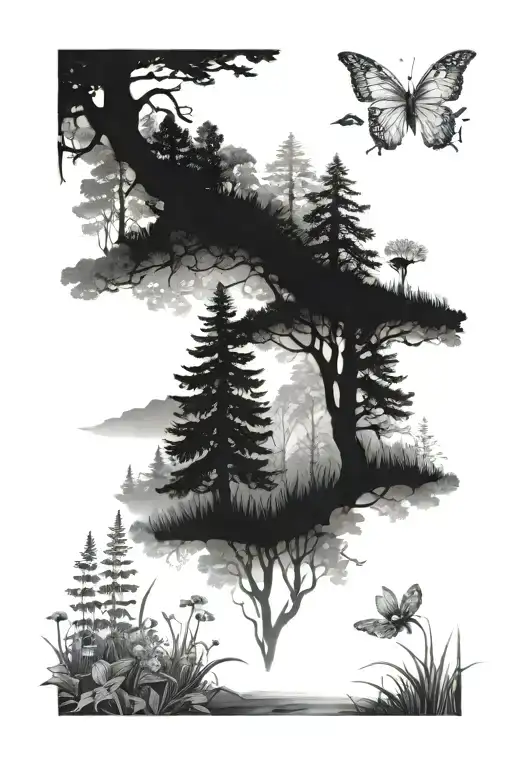 Mystical Forest Scene With Wildflowers