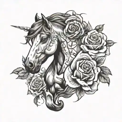 Horse With Roses Blooming