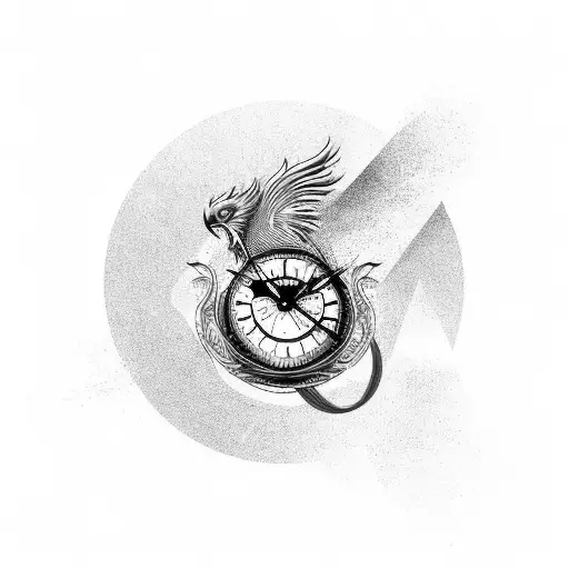 An Abstract Phoenix Design Incorporating Elements Of A Clock Or Watch