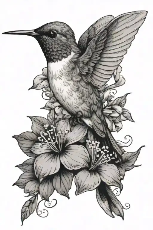 Humming Bird With Flowers