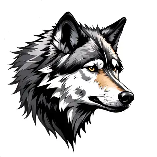 Black And White Wolf With Battle Scars