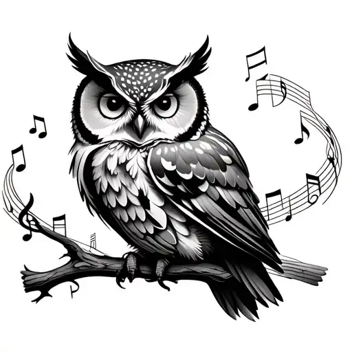 Owl On Music Notes Intertwined