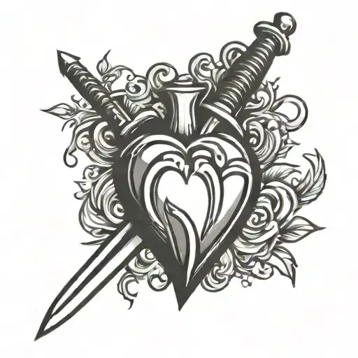 Simple Heart With Dagger Stabbing