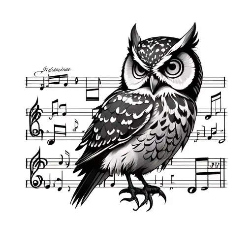 Fantasy Owl Whimsically On Music Notes