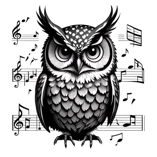 Fantasy Owl Whimsically On Music Notes
