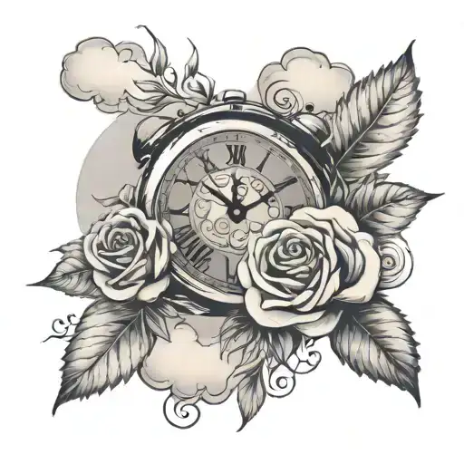 Clock With Name Rowan Underneath And Roses And Clouds Around It