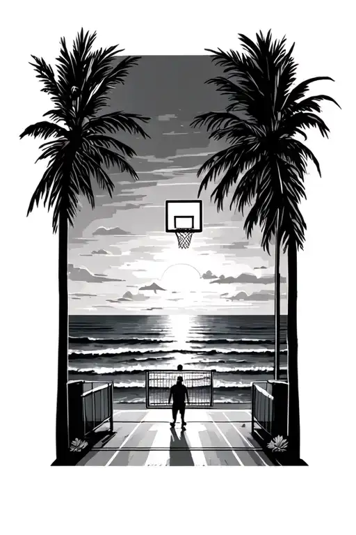 Basketball Court By The Ocean At Sunset