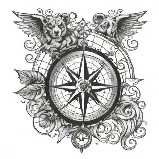 Nautical Compass And Paw Print Surrounded
