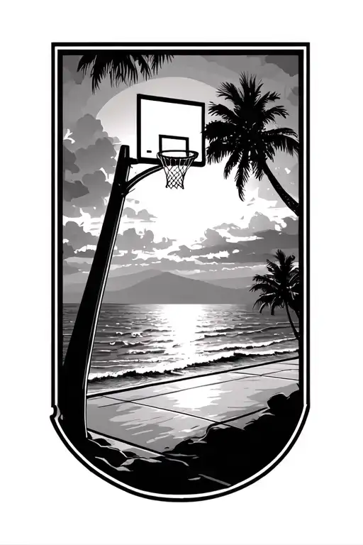 Basketball Court By The Ocean At Sunset