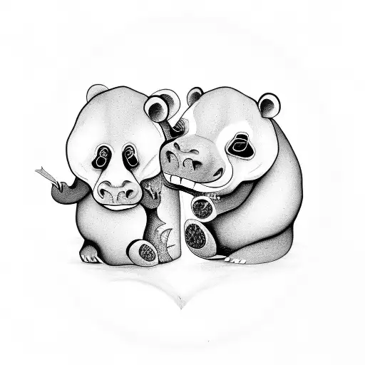 Hippopotamus With A Panda In Love