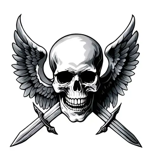 Skull With Sword And Wings