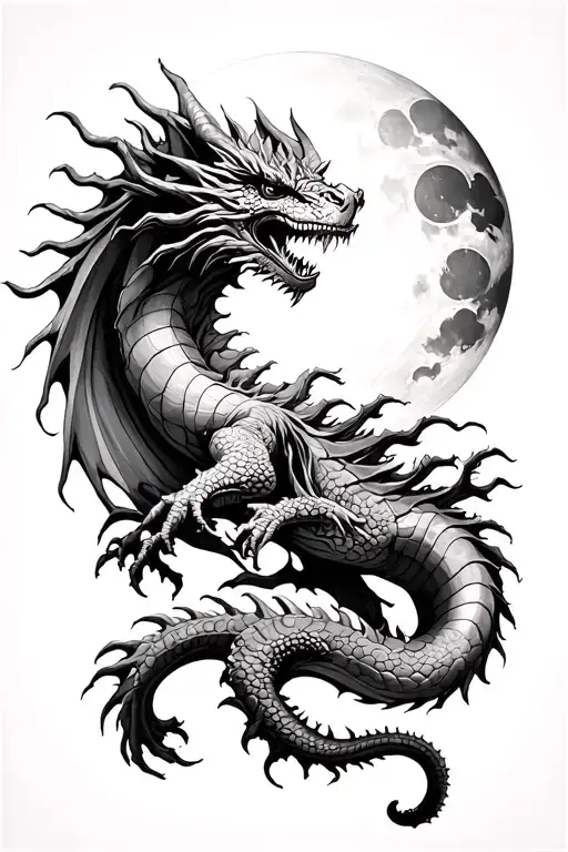 Tree Dragon And A Moon