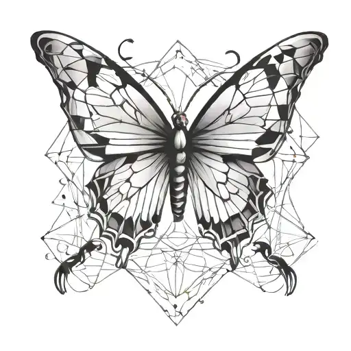 Geometric Tattoo With Butterfly Flying