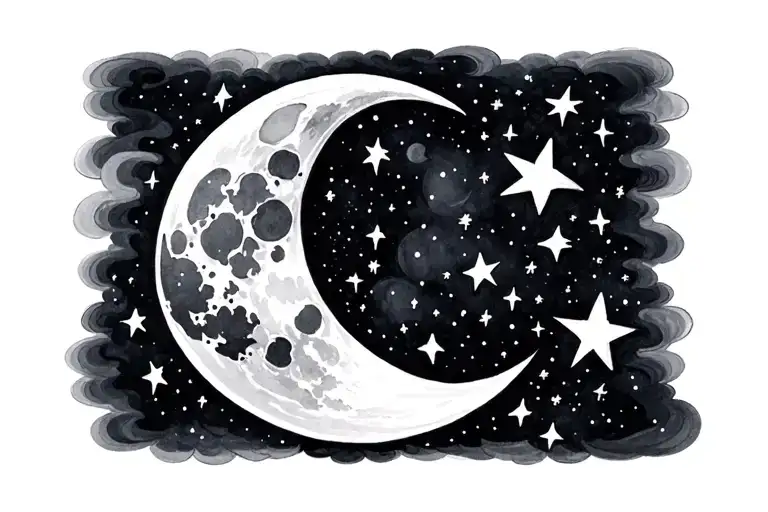 Star Night Sky With 19 Stars And The Moon