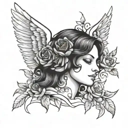 Angel And Roses Growing