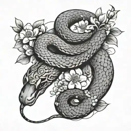 Snake Upside Down With Sakura Flowers