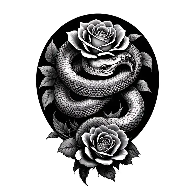 Snake Wrapping Around Roses Intertwined