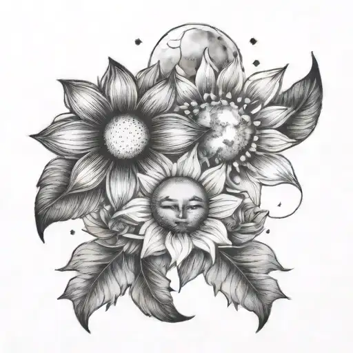 Simple Sun Moon And Flowers Matching Best Friend