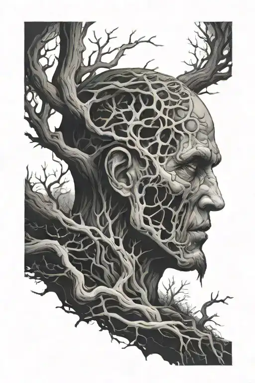 Lonely Man Struggling In Dark Dead Forest