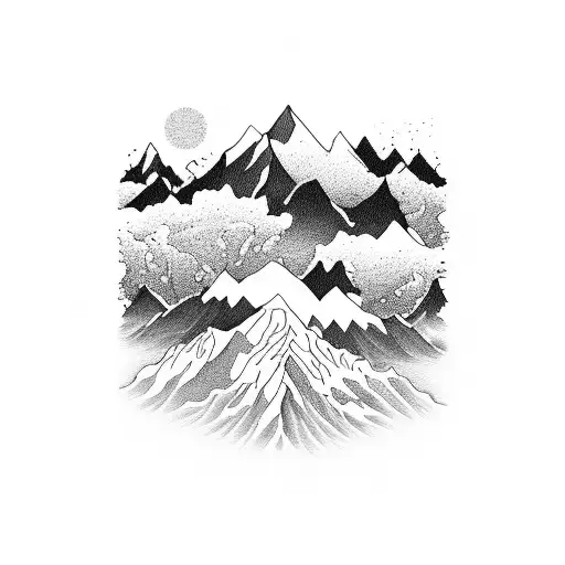 An Intricate Black And Grey Design Of A Mountain Range With Blooming Flowers