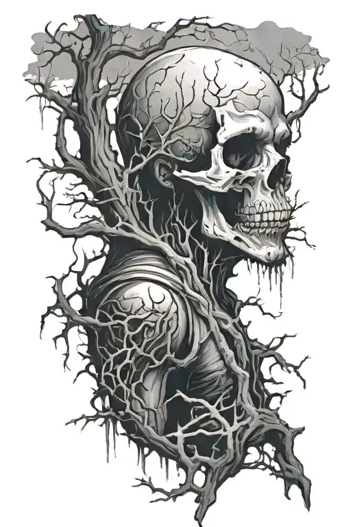 Man In Dark Dead Forest Scene