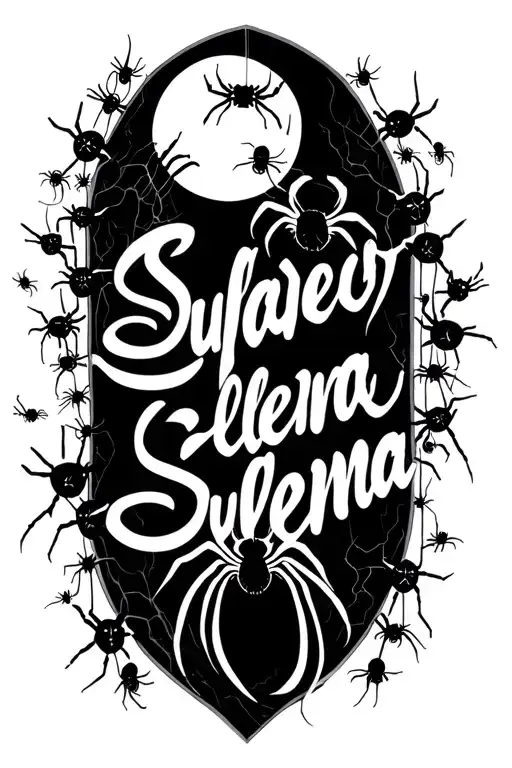 The Name Sylena Written Out In Cursive With Spiders And Moon