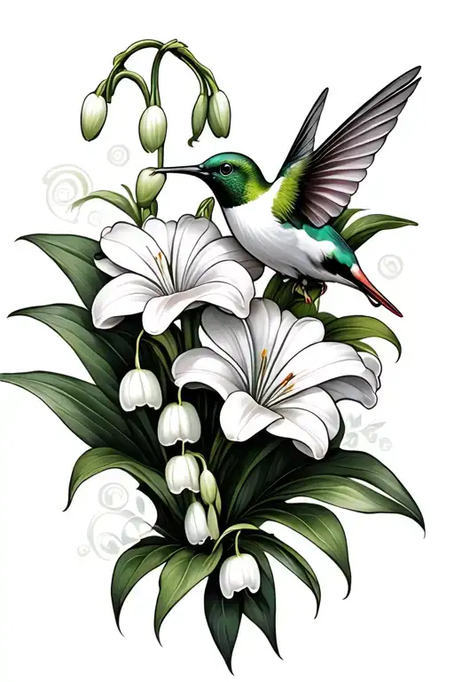 Lily Of The Valley Flower And Humming Bird