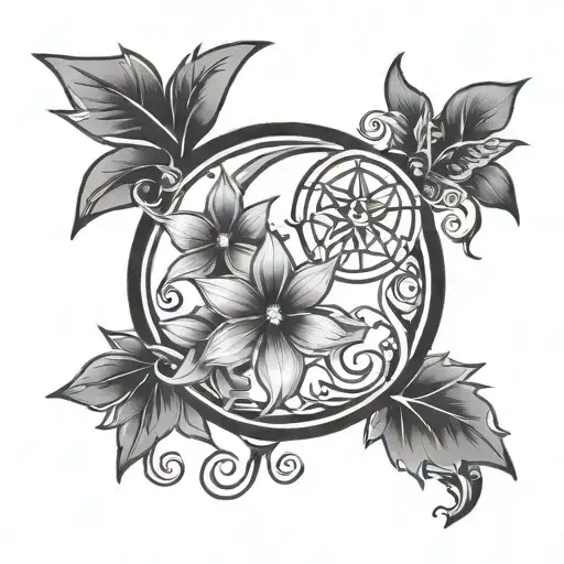 Celtics Crescent Moon And Starflowers Intertwined