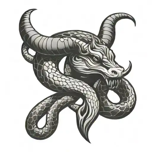 Minimalistic Taurus Sign And Snake Wrapped