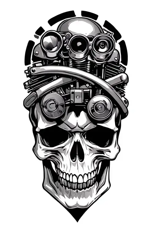 Skull And Motorcycle Engine Intertwined
