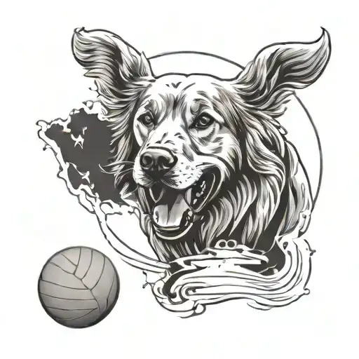 Golden Retriever Dog And Volleyball