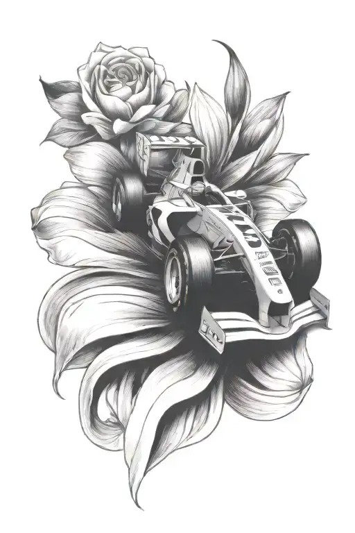Formula One Race Car Driving Out Of A Flower With Checkered Flag Petals