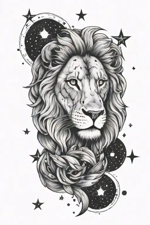 Lion Space And Stars