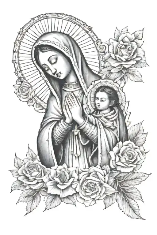 Virgen De Guadalupe With Baby Jesus Cross