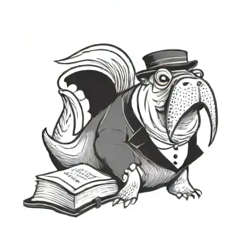 Happy Walrus Reading A Book While Wearing A Top Hat