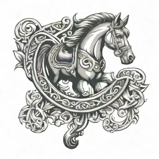 Piece Of Leather With Horse Shoe On It Under Embarked With 44