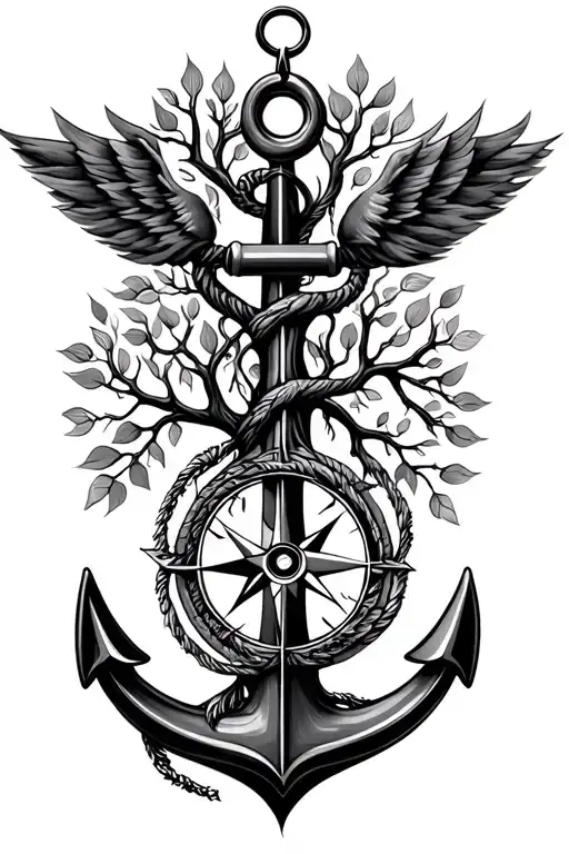 Compass Anchor Intertwined With Tree Of Life Intertwined