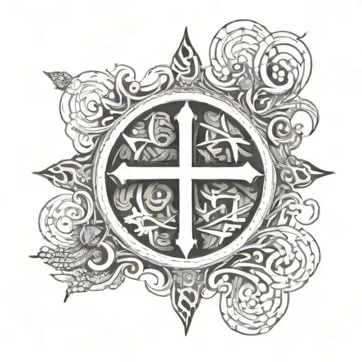 Circle Made Of Words With A Cross