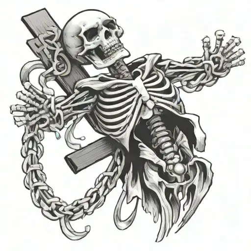 Laughing Skeleton Wrapped Around A Cross
