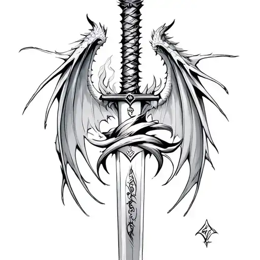 Dragon Flaring Wings Wrapped Around A Sword