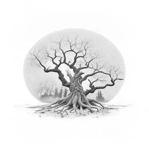 Elder Tree With Old Man Sitting Against Tree