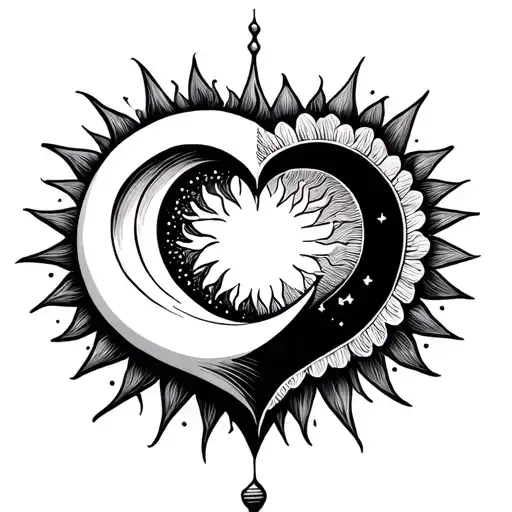 Simple Sun & Moon In A Heart